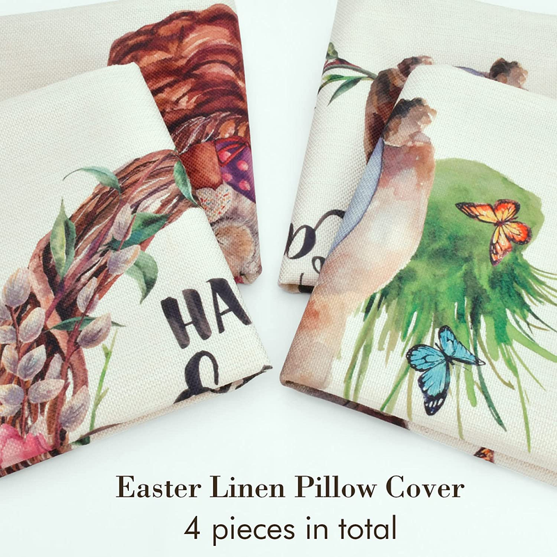 Easter Decorations Bunny Pillow Covers 18X18 Inch Set of 4 for Home Decor Indoor Outdoor,Rabbit Basket Egg Garland Farmhouse Decoration Throw Pillows Cover Spring Decorative Cushion Case Clearance Home & Garden > Decor > Seasonal & Holiday Decorations RioGree   