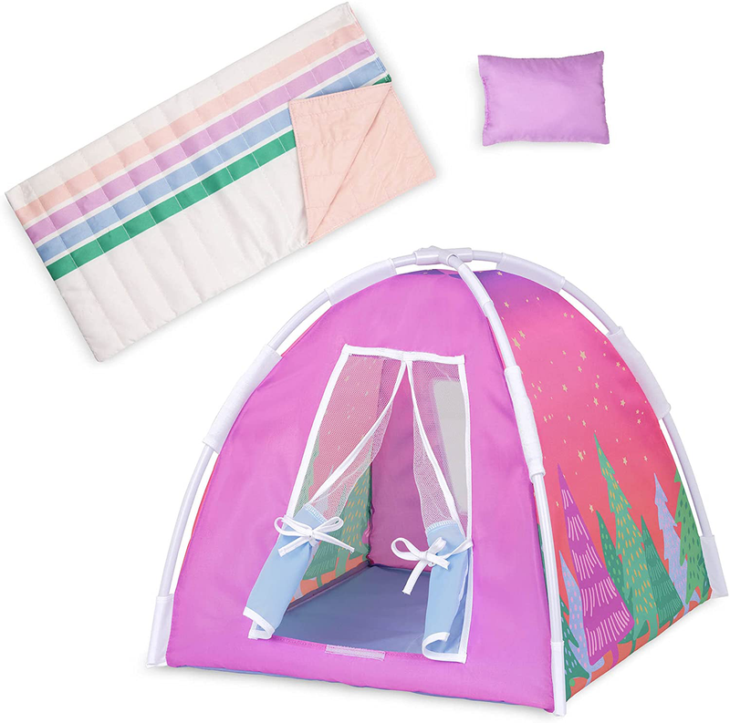 Glitter Girls Dolls – Camping Set – Colorful Play Tent & Rainbow Sleeping Bag with Pillow – 14-Inch Doll Accessories for Kids Ages 3 and up – Children’S Toys