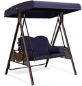 PURPLE LEAF 2-Seat Deluxe Outdoor Patio Porch Swing with Weather Resistant Steel Frame, Adjustable Tilt Canopy, Cushions and Pillow Included, Beige Home & Garden > Lawn & Garden > Outdoor Living > Porch Swings PURPLE LEAF Navy Blue 57.9"(W) X 46"(D) 