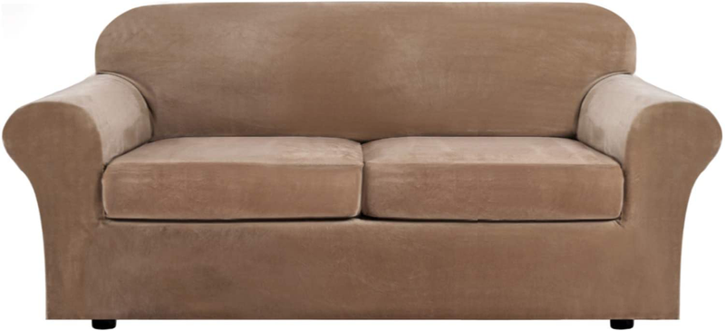 Real Velvet Plush 3 Piece Stretch Sofa Covers Couch Covers for 2 Cushion Couch Loveseat Covers (Base Cover Plus 2 Individual Cushion Covers) Feature Thick Soft Stay in Place (Medium Sofa, Ivory) Home & Garden > Decor > Chair & Sofa Cushions H.VERSAILTEX Camel Large 