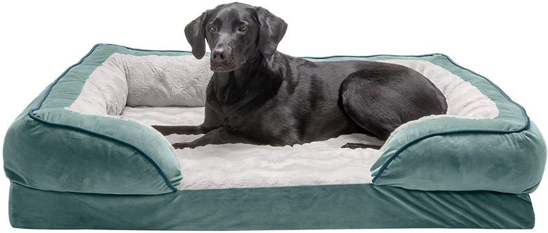 Furhaven Orthopedic, Cooling Gel, and Memory Foam Pet Beds for Small, Medium, and Large Dogs and Cats - Luxe Perfect Comfort Sofa Dog Bed, Performance Linen Sofa Dog Bed, and More Animals & Pet Supplies > Pet Supplies > Dog Supplies > Dog Beds Furhaven Velvet Waves Celadon Green Sofa Bed (Egg Crate Orthopedic Foam) Jumbo (Pack of 1)
