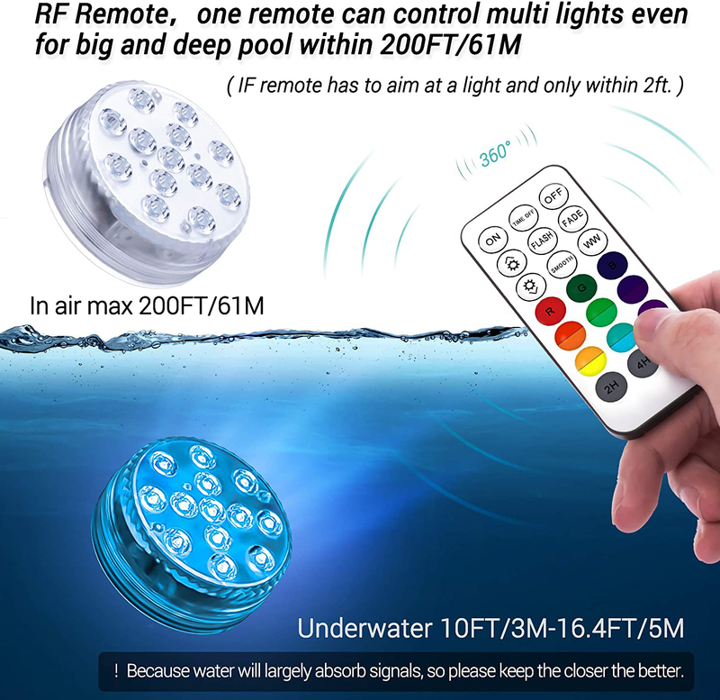 LOFTEK Submersible LED Lights with Remote RF(164ft),Full Waterproof Pool Lights for Inground Pool with Magnets, Suction Cups,3.35” Color Changing Underwater Lights for Ponds Battery Operated (4 Packs) Home & Garden > Pool & Spa > Pool & Spa Accessories LOFTEK   
