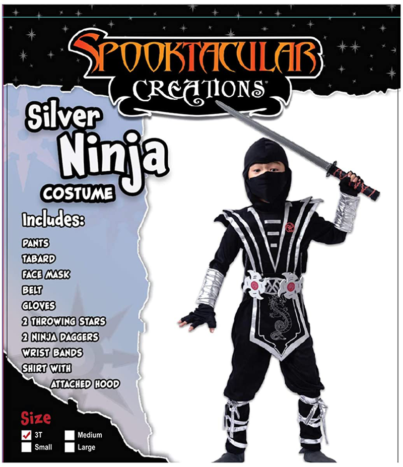 Silver Ninja Deluxe Costume Set with Ninja Foam Accessories Toys for Kids Kung Fu Outfit Halloween Ideas