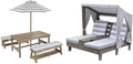 Kidkraft Wooden Outdoor Double Chaise Lounge with Cup Holders, Kid'S Patio Furniture, Gift for Ages 3+, Espresso with Oatmeal and White Striped Fabric, Gift for Ages 3-8 Sporting Goods > Outdoor Recreation > Camping & Hiking > Camp Furniture KidKraft Grey/Bundle  