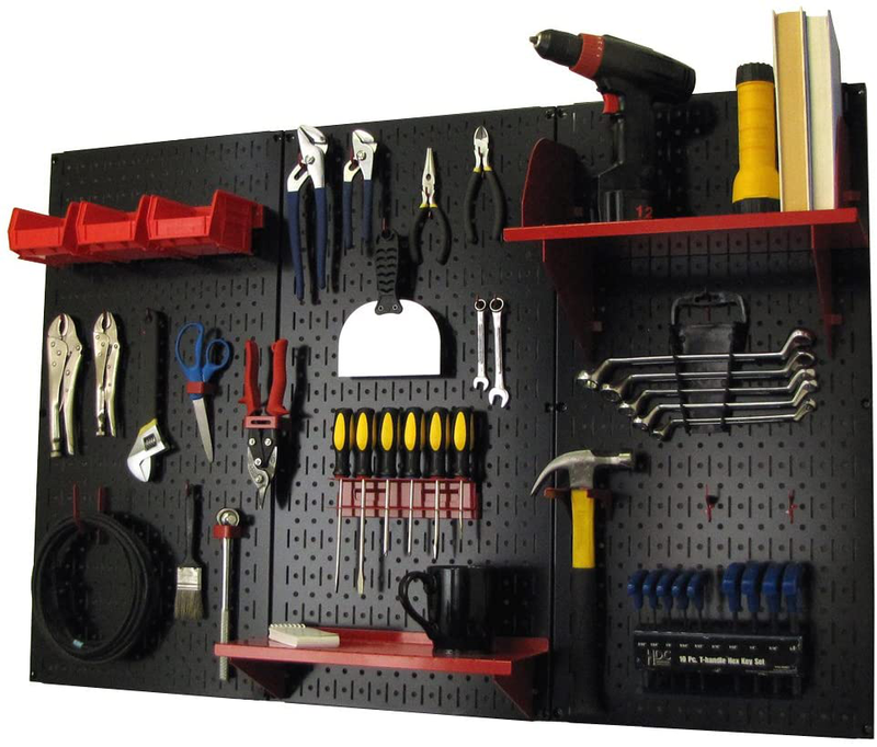 Pegboard Organizer Wall Control 4 ft. Metal Pegboard Standard Tool Storage Kit with Galvanized Toolboard and Black Accessories Hardware > Hardware Accessories > Tool Storage & Organization Wall Control Black Pegboard with Red Accessories Storage 