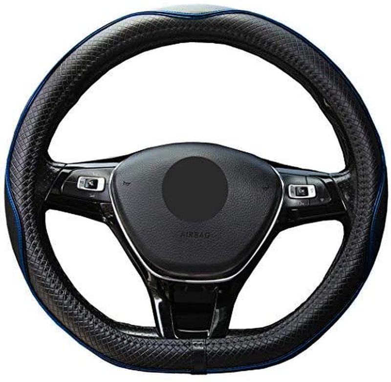 Mayco Bell Microfiber Leather Car Medium Steering wheel Cover (14.5''-15'',Black Dark Blue) Vehicles & Parts > Vehicle Parts & Accessories > Vehicle Maintenance, Care & Decor > Vehicle Decor > Vehicle Steering Wheel Covers Mayco Bell Black Blue D Shape 