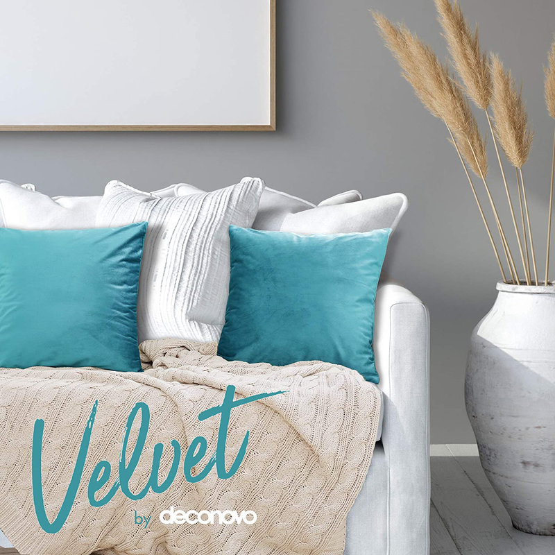 Deconovo Super Soft Plush Decorative Velvet 18X18 Pillow Covers for Home, Sofa - Set of 2, Turquoise Home & Garden > Decor > Chair & Sofa Cushions Deconovo   