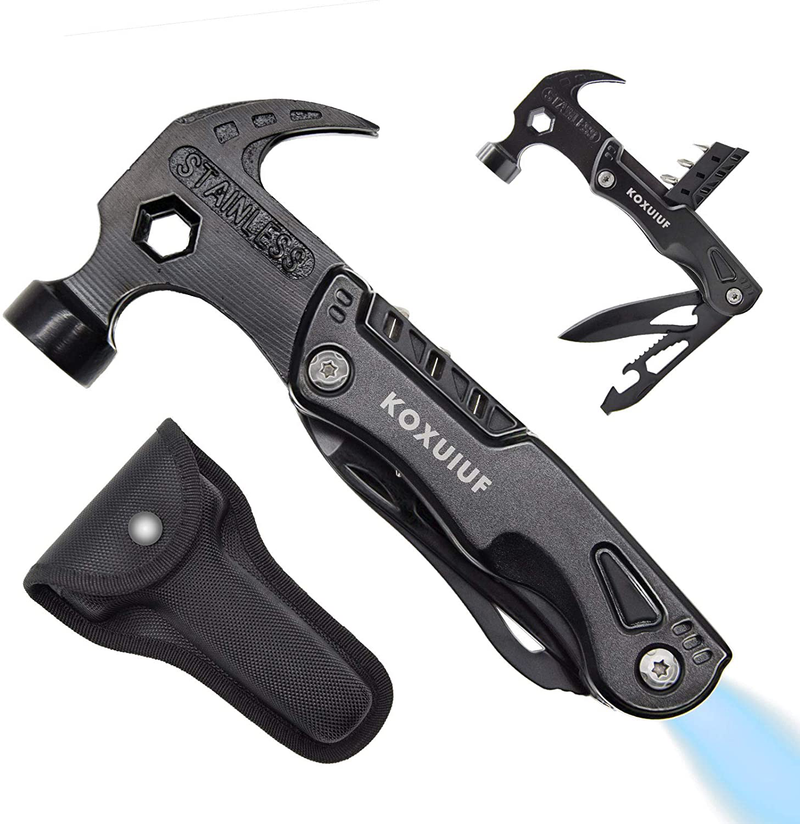 Multitool Camping Accessories,New 13-In-1 Hammer Multitool with Emergency Flashlight,Unique Multi Tool Gear Accessories Tools and Gadgets for Outdoor Hunting Hiking Multi Tool for Dad Birthday Gift