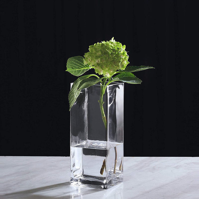KMwares 2PCs Set 4.9"X11.8" Decorative Clear Glass Tall Sqaure Vase Set for Home Flower, Wedding Party, Table, Office Decoration Home & Garden > Decor > Vases KMWARES   
