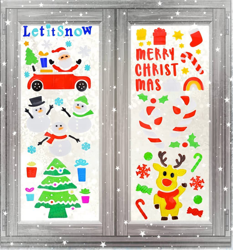MRTREUP Christmas Window Gel Clings Window Stickers with Christmas Tree , Santa Claus , Snowman , Reindeer , Candy Canes Design , Holiday Window Decorations for Kids, Glass Window Home Party Favor Home & Garden > Decor > Seasonal & Holiday Decorations& Garden > Decor > Seasonal & Holiday Decorations MRTREUP   