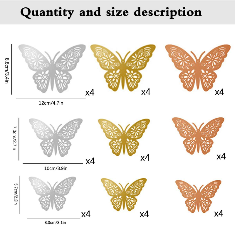 DOERDO 36PCS 3D Butterfly Wall Stickers Butterfly Wall Decals for Home Decor Kids Bedroom DIY Cake Decor, Background Wall Decoration(3 Colors,Gold, Silver, Rose Gold) Home & Garden > Decor > Seasonal & Holiday Decorations& Garden > Decor > Seasonal & Holiday Decorations DOERDO DD   