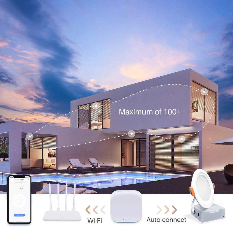 Led Recessed Lighting Ultra-Thin 4 Inch-6 Pack PETEME WiFi Smart Controllable Downlight RGBCW 10W, Cool & Warm White Adjustable 800LM High Brightness with J-Box, Compatible with Alexa/Google/Siri Home & Garden > Lighting > Flood & Spot Lights Peteme   
