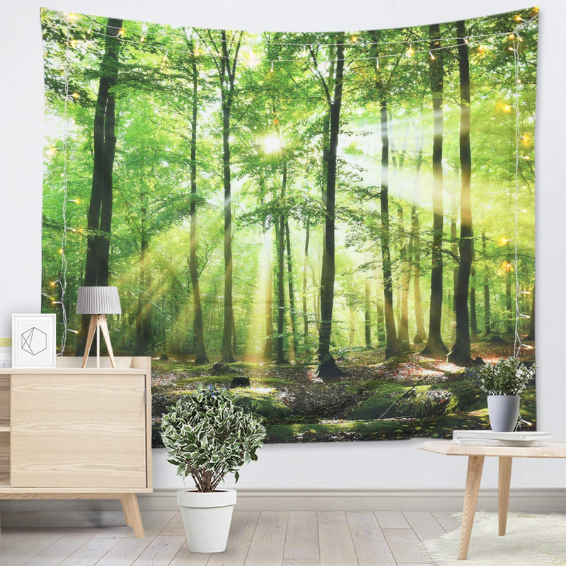 Sevendec Forest Tapestry Wall Hanging Trees Trunk Nature Green Sunlight Wall Tapestry for Livingroom Bedroom Dorm Home Decor W59" x L51" Home & Garden > Decor > Artwork > Decorative Tapestries Sevendec   