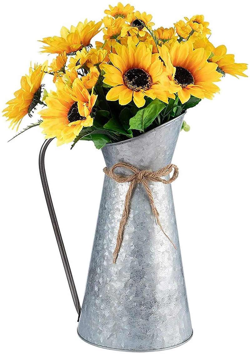 Juvale Rustic Galvanized Vase with Handle, Watering Can for Home Decor (12 Inches)