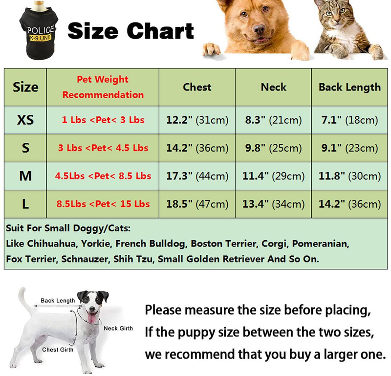 Dog T-Shirt Pet Police Dog Cat Clothes Summer Costumes Puppy Shirt, Breathable Outfits Vest Apparel for Extra Small Medium Doggy Boy and Girl Animals & Pet Supplies > Pet Supplies > Dog Supplies > Dog Apparel TOLOG   