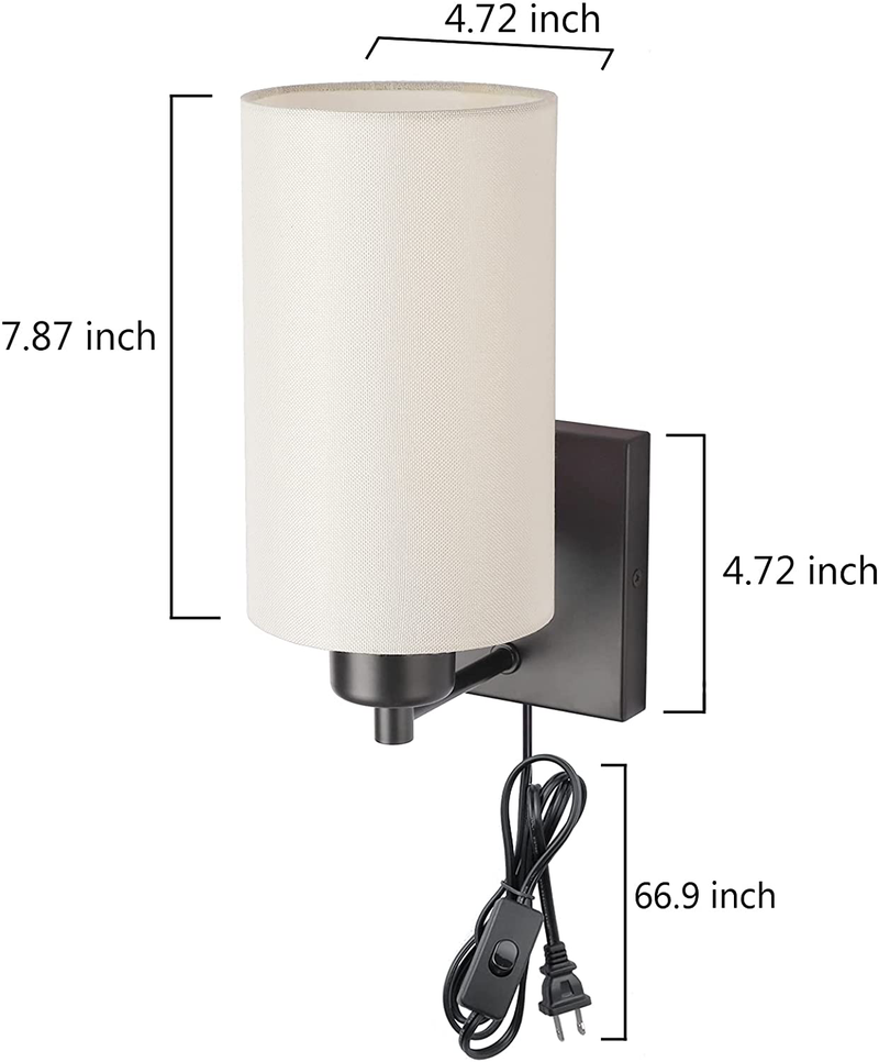 KOONTING Plug in Wall Sconce Set of 2, Beige Fabric Shade Wall Lamp with Plug in Cord and On/Off Toggle Switch, Morden Wall Light Fixture for Headboard Bedroom Living Room (Beige) Home & Garden > Lighting > Lighting Fixtures > Wall Light Fixtures KOL DEALS   