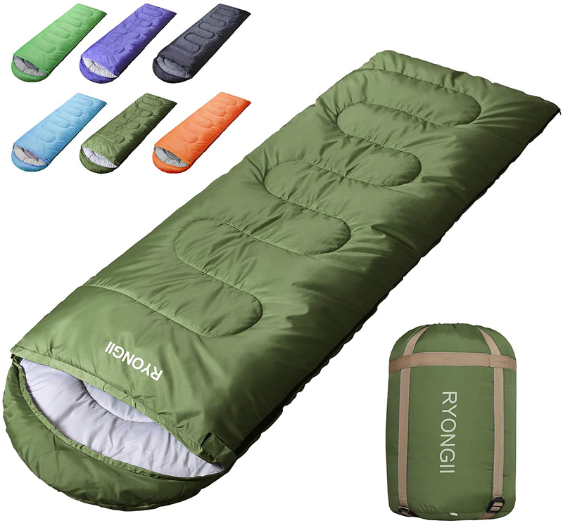 RYONGII Sleeping Bags 32℉ for Adults Teens - 4 Seasons Portable Compressionlightweight Waterproof Youth for Indoor & Outdoor, Waterproof, Backpacking and Outdoors Hiking Sporting Goods > Outdoor Recreation > Camping & Hiking > Sleeping Bags RYONGII Army Green / Right Zip  