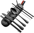 DEVICO Portable Utensils, Travel Camping Cutlery Set, 8-Piece including Knife Fork Spoon Chopsticks Cleaning Brush Straws Portable Case, Stainless Steel Flatware set (Silver) Home & Garden > Kitchen & Dining > Tableware > Flatware > Flatware Sets DEVICO Black  