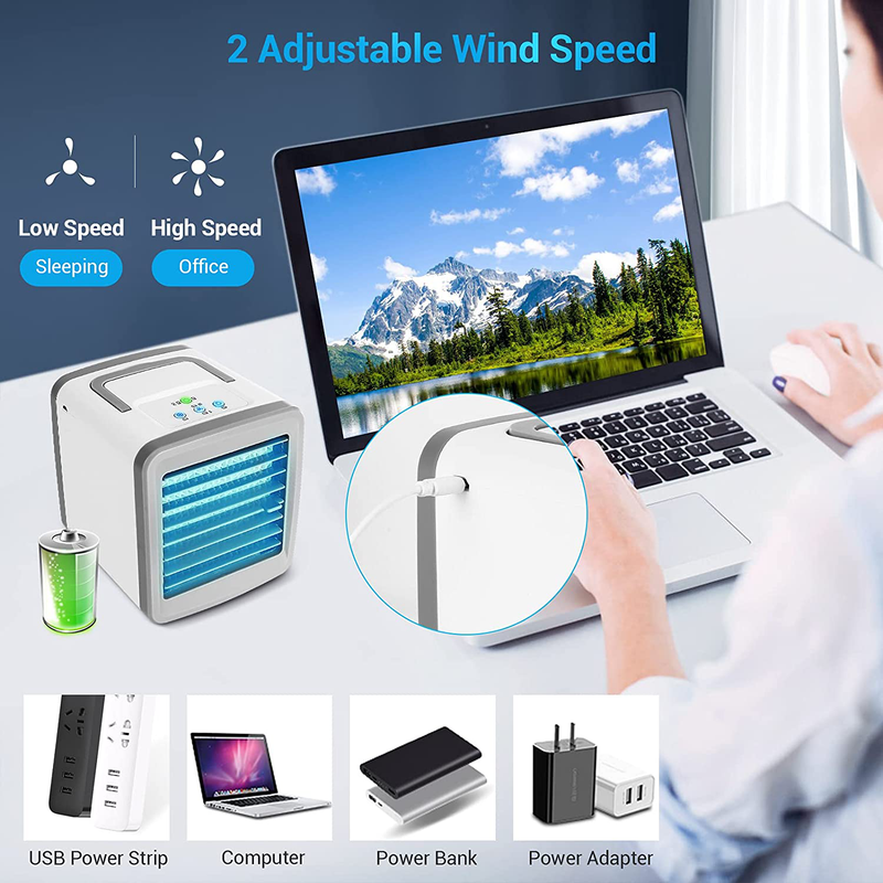 Portable Personal Air Conditioner, Desk AC Cool Fan Evaporative Cooler USB Recharged Outdoor Camping Mini Fan Humidifier Quiet Air Cooler Misting Fan with 7 Colors Night Light for Office Bedroom Tent Home & Garden > Household Appliances > Climate Control Appliances > Air Conditioners ‎ZAKORA   