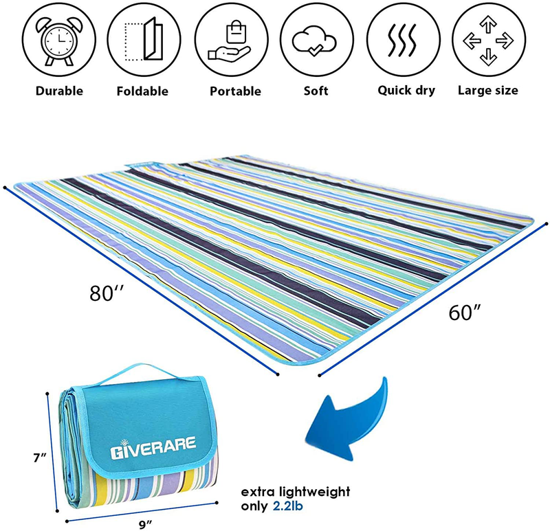 GIVERARE Picnic Beach Blanket, XL Sandfree Waterproof Outdoor Camping Blanket, Quick Drying Oxford Family Mat, Portable Extra Large Picnic Mat for Travel, Hiking, Music Festival, Lawn Home & Garden > Lawn & Garden > Outdoor Living > Outdoor Blankets > Picnic Blankets GIVERARE   