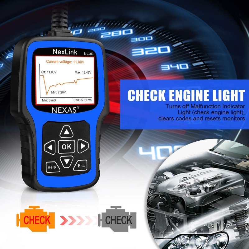 NEXAS NL101 OBD2 Scanner Check Engine Light Car Code Reader Diagnostic Scan Tool Fault Code Scanner with Battery Test for OBDII Car After 1996 [Upgrade Version] including Black Protective Case Vehicles & Parts > Vehicle Parts & Accessories > Vehicle Maintenance, Care & Decor > Vehicle Repair & Specialty Tools > Vehicle Diagnostic Scanners NEXAS   