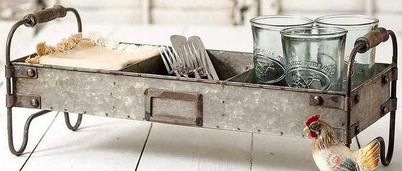 Colonial Tin Works Galvanized Steel Industrial Divided Tray with Stand,grey Home & Garden > Decor > Decorative Trays CTW Home Collection Grey  