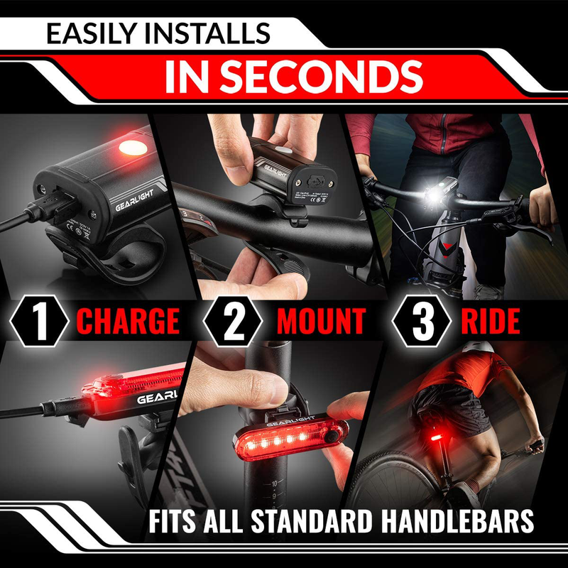 GearLight Rechargeable Bike Light Set S400 - Reflectors Powerful Front and Back Lights, Bicycle Accessories for Night Riding, Cycling - Headlight Tail Rear for Kids, Road, Mountain Bikes Sporting Goods > Outdoor Recreation > Cycling > Bicycle Parts GearLight   
