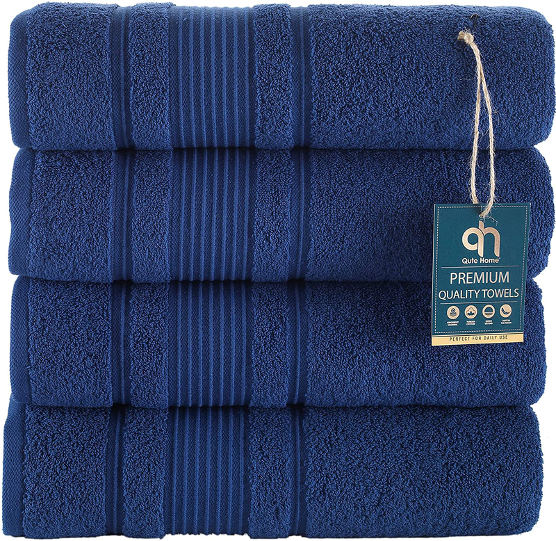 Qute Home 4-Piece Bath Towels Set, 100% Turkish Cotton Premium Quality Towels for Bathroom, Quick Dry Soft and Absorbent Turkish Towel Perfect for Daily Use, Set Includes 4 Bath Towels (White) Home & Garden > Linens & Bedding > Towels Qute Home Navy Blue 4 Pieces Bath Towels 