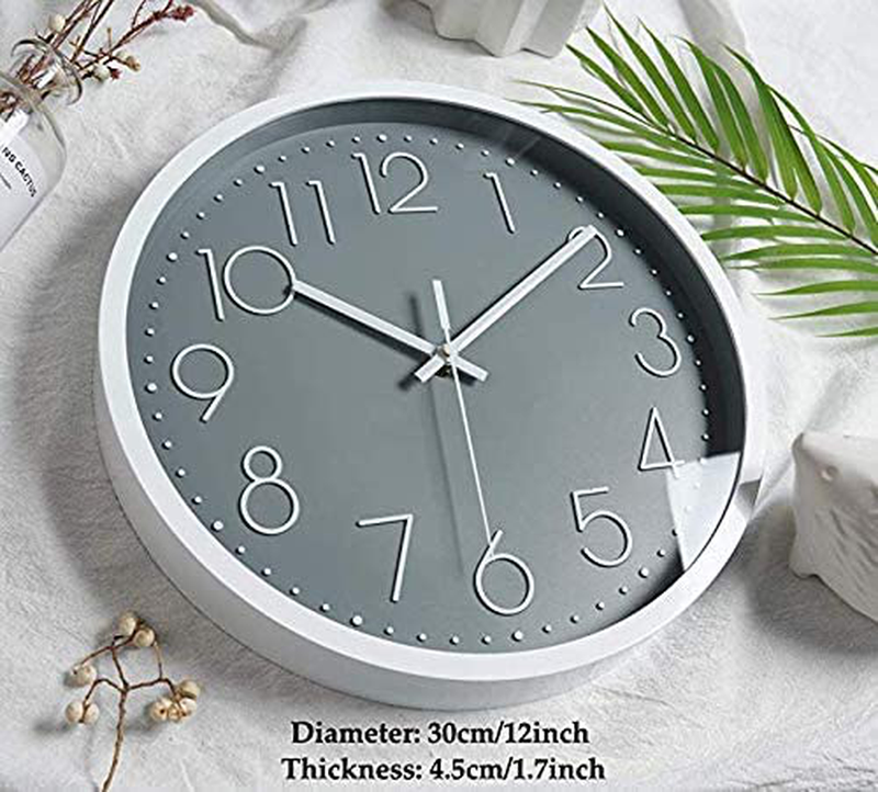 iMotion Wall Clock 12'' Non-Ticking,Silent Battery Operated Modern Simple Style with ABS Frame HD Glass Cover for Kids Living Room Bedroom Kitchen School Office Decor (Gray) Home & Garden > Decor > Clocks > Wall Clocks iMotion   