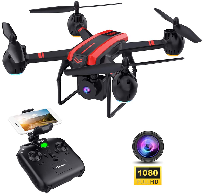 SANROCK 1080P HD Camera Drones for Adults And Kids, X105W RC Quadcopter for Beginners, Wifi Live Video Cam, App Control, Altitude Hold, Headless Mode, Trajectory Flight, Gravity Sensor, 3D Flip