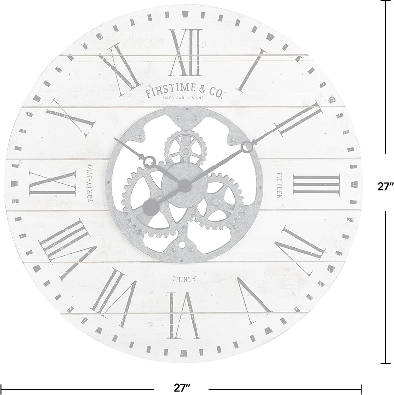 FirsTime & Co. Shiplap Gears Wall Clock, 27", Aged White Home & Garden > Decor > Clocks > Wall Clocks FirsTime & Co.   