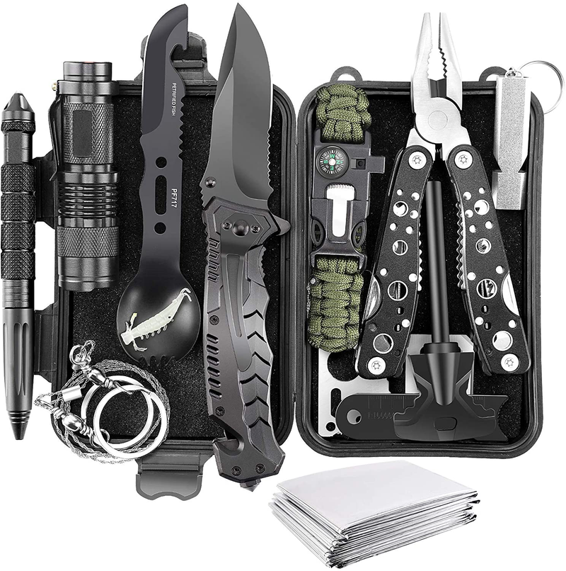 Gifts for Fathers Day Dad Husband, 14 in 1 Survival Kit Gear Tool Emergency Tactical Stocking Stuffers Equipment Supplies Kits for Hiking Camping Adventures