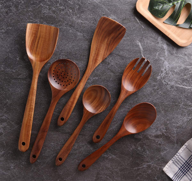 Kitchen Utensils Set,NAYAHOSE Wooden Cooking Utensil Set Non-stick Pan Kitchen Tool Wooden Cooking Spoons and Spatulas Wooden Spoons for cooking salad fork