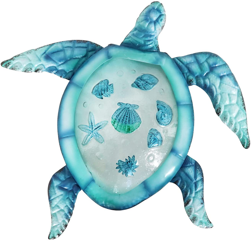 LiffyGift Metal Crab Wall Sculptures Outdoor Beach Theme Coastal Glass Art Outside Hanging Decorations for Pool or Patio, Indoor Bathroom Home & Garden > Decor > Artwork > Sculptures & Statues LIFFY Blue Turtle  