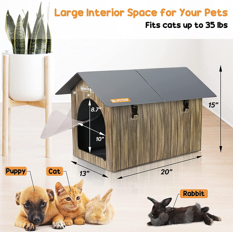 Heated Cat House, Petnf Waterproof Cat House for Indoor Outdoor Cats in Winter, 2 Doors Heated Cat Bed for outside Feral Cats with Heated Pad, Weatherproof Insulated Kitty House Outdoor Shelter Animals & Pet Supplies > Pet Supplies > Cat Supplies > Cat Beds PETNF   