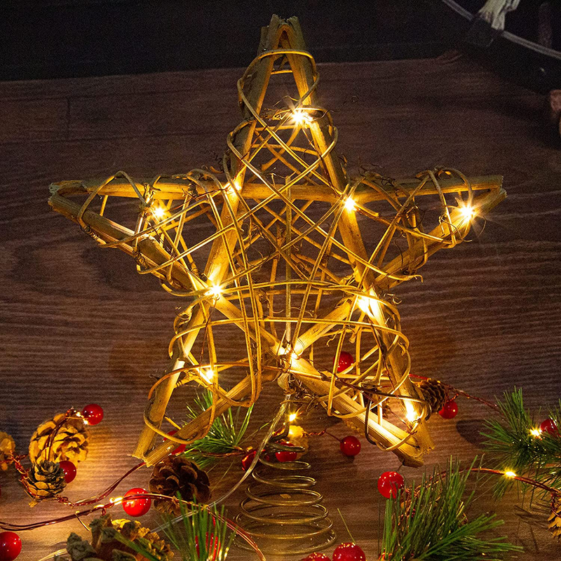 LAWOHO Christmas Tree Topper Star, 10-inch Rustic Brown Rattan Natural with 10 Warm White Lights Three Functions with Timer, Seasonal Decoration for Festive Christmas Home Indoor Ornament Home & Garden > Decor > Seasonal & Holiday Decorations& Garden > Decor > Seasonal & Holiday Decorations LAWOHO   