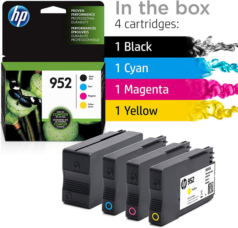 HP 952 | 4 Ink Cartridges | Black, Cyan, Magenta, Yellow | Works with HP OfficeJet Pro 7700 Series, 8200 Series, 8700 Series | F6U15AN, L0S49AN, L0S52AN, L0S55AN Electronics > Print, Copy, Scan & Fax > Printer, Copier & Fax Machine Accessories > Printer Consumables > Toner & Inkjet Cartridges HP   