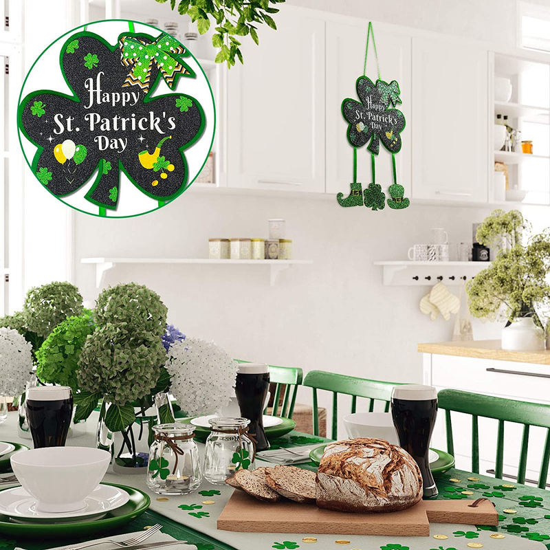 Jetec Happy St. Patrick'S Day Decor Shamrock Door Sign Irish Hanging Wall Decoration Welcome Board Felt with Rope for Home Party