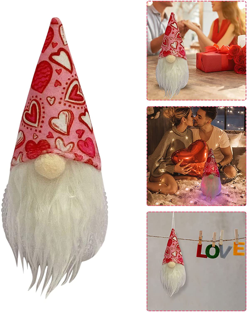 Valentines Day Gnome LED Lights, Glowing Dwarf Doll Plush Pendant Handmade Valentine'S Lights Toy Gifts Light up Valentine'S Day Pendant Home Office Table Decoration (A) Home & Garden > Lighting > Lighting Fixtures Eme-rald   