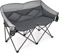 Goplus Loveseat Camping Chair, Double Folding Chair for Adults Couples W/Storage Bags & Padded High Backrest, Oversize Camp Seat for Fishing Picnic (Grey)