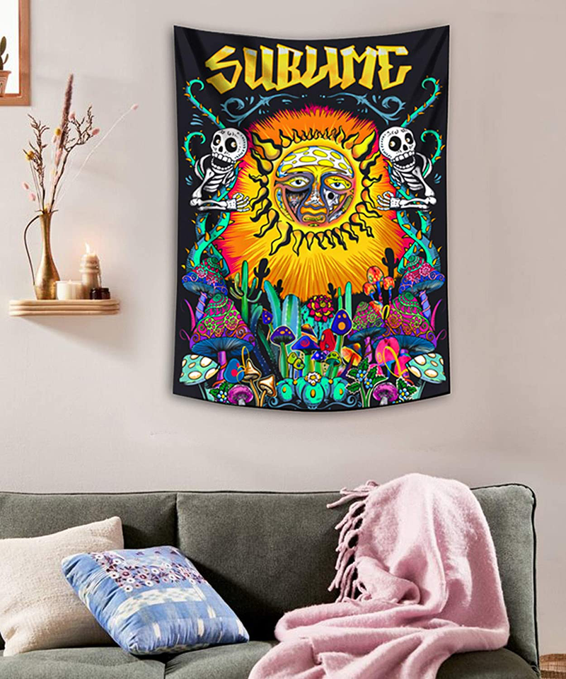 Lifeel Trippy Sublime Sun Tapestry Wall Hanging, Psychedelic Hippie Vertical Colorful Tapestries with Mushroom Cactus for Bedroom Home Decor 36×48 inch Home & Garden > Decor > Seasonal & Holiday Decorations Lifeel   