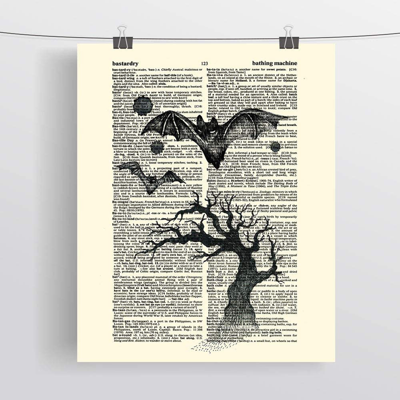 SUMGAR Halloween Decor Vintage Dictionary Page Papers Posters Pumpkin Lantern Witch on Broom Bat Night Flight Spooky Art Prints Set of 3 - 8x10s Arts & Entertainment > Party & Celebration > Party Supplies SUMGAR   