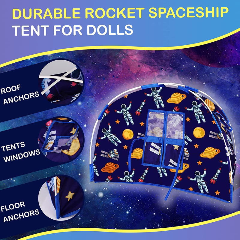 Mjartoria 6 Items Astronaut Doll Camping Tent Set for American 18 Inch Girl Doll Accessories, Including 18 Inch Doll Camping Tent Outer Space, Sleeping Bag, Pillow, Hat, Jumpsuit, Shoes Sporting Goods > Outdoor Recreation > Camping & Hiking > Tent Accessories MJartoria   