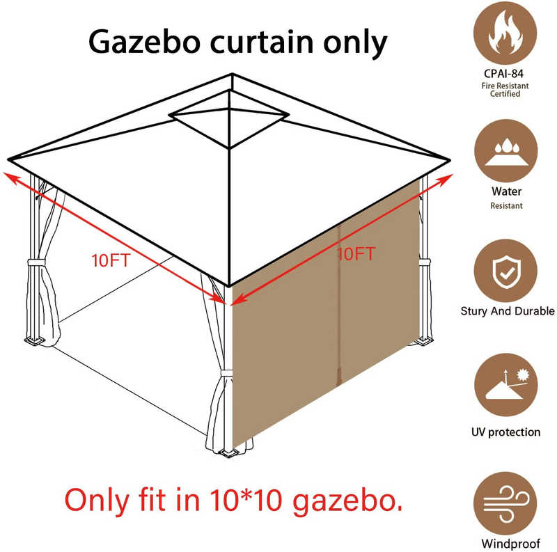 Gazebo Universal Replacement Privacy Curtain - Gafrem Canopy Panel Side Wall fits 10ft Gazebos (Brown, 10x10 feet) Home & Garden > Lawn & Garden > Outdoor Living > Outdoor Structures > Canopies & Gazebos Gafrem   