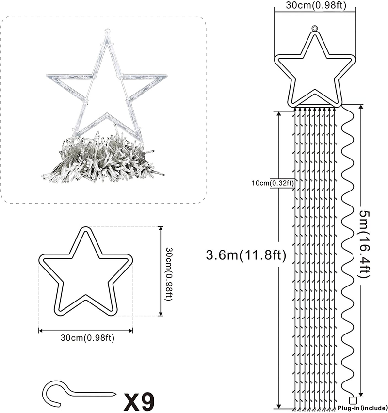 Outdoor Christmas Decorations Star Light,16.4 ft 344 LED Waterfall Tree Lights with Topper Star String Lights Plug in ,8 Lighting Mode Christmas Star Lights for Party Home Holiday Decor(Warm White) Home & Garden > Decor > Seasonal & Holiday Decorations& Garden > Decor > Seasonal & Holiday Decorations Linhai Baoguang Lighting Co., Ltd   