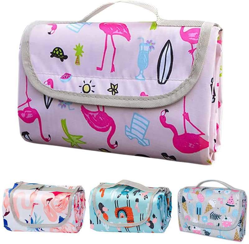 Picnic Blanket Waterproof Foldable & Sandproof, Cute Kids Picnic Blanket & Baby Beach Blanket Extra Large, Outdoor Mat for Camping, Machine Washable, Compact Foldable Portable Family Park Blanket Home & Garden > Lawn & Garden > Outdoor Living > Outdoor Blankets > Picnic Blankets LOVE|EVERYDAY Pink Flamingos  