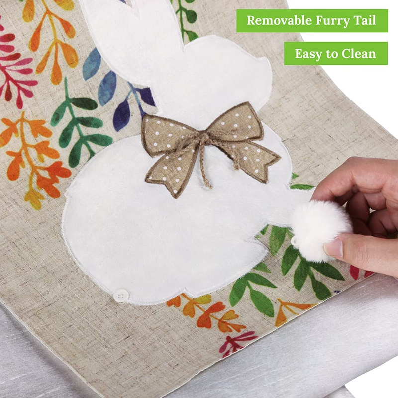 Feuille Easter Table Runner 72 Inch - Bunny Table Runner with Removable Tail, Spring Table Runner Polyester Linen, Perfect for Farmhouse Easter Decorations