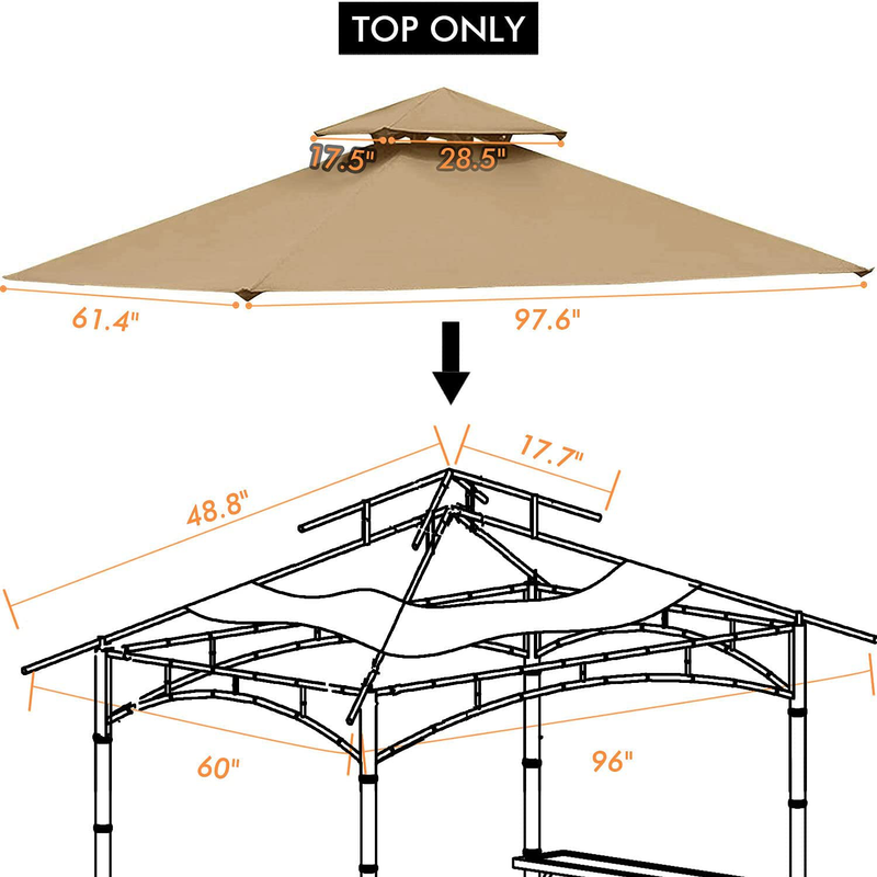 Ontheway 5FT x 8FT Double Tiered Replacement Canopy Grill BBQ Gazebo Roof Top Gazebo Replacement Canopy Roof (Light Brown) Home & Garden > Lawn & Garden > Outdoor Living > Outdoor Structures > Canopies & Gazebos ontheway   
