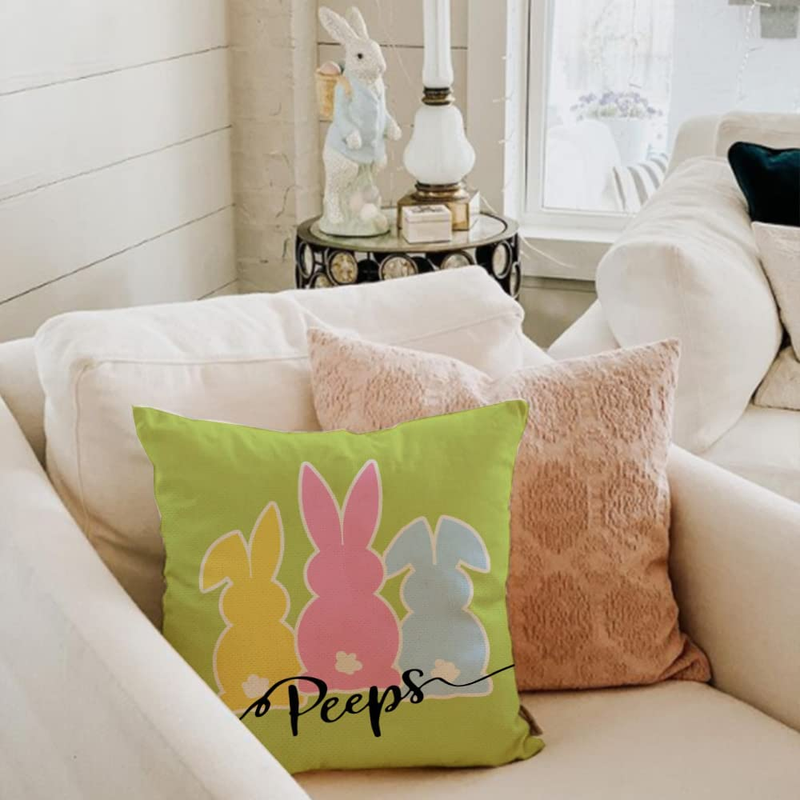 Easter Pillow Covers 18X18 Set of 4 Farmhouse Easter Decor for Home Bunny Peeps He Is Risen Happy Easter Pillows Decorative Throw Pillows Easter Decorations A520-18