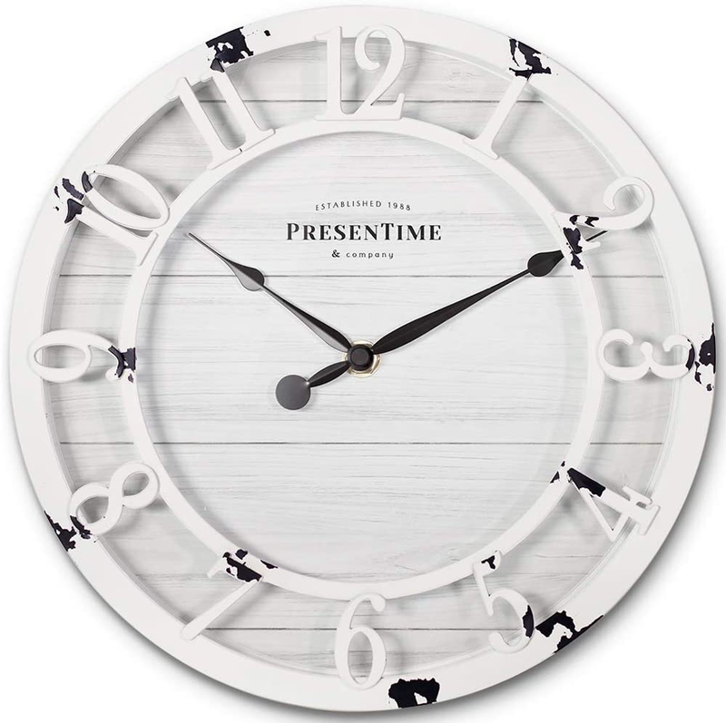 PresenTime & Co 13" Farmhouse Series Wall Clock, Quartz Movement, Shiplap Style,Raised 3D Arabic Numeral, Galvanized Finish Home & Garden > Decor > Clocks > Wall Clocks PresenTime Antique Distressed White 10 inch 